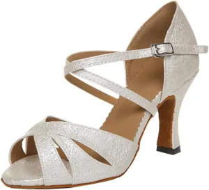 TDA Women's Fashion Satin Ankle Strap Glitter Salsa Tango Ballroom Latin Modern Dance Wedding Shoes