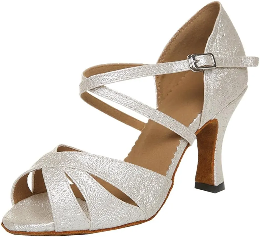 TDA Women's Fashion Satin Ankle Strap Glitter Salsa Tango Ballroom Latin Modern Dance Wedding Shoes