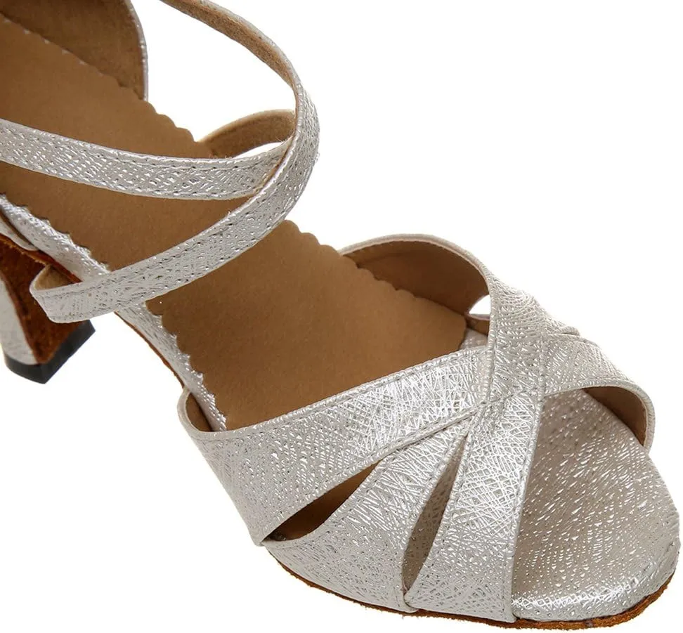 TDA Women's Fashion Satin Ankle Strap Glitter Salsa Tango Ballroom Latin Modern Dance Wedding Shoes