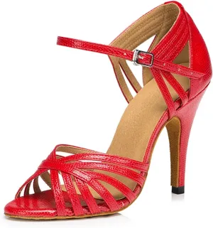 TDA Women's Fashion Single Strap High Heel 10cm Heel Red Latin Salsa Ballroom Dance Shoes 9.5 M US