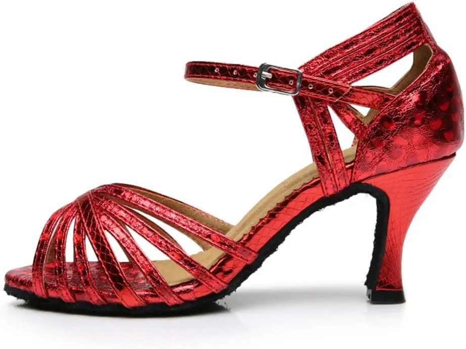 TDA Women's Fashion Single Strap Stiletto High Heel Latin Salsa Ballroom Dance Shoes