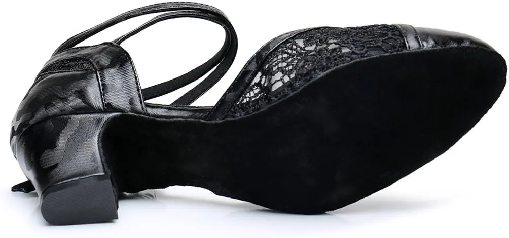 TDA Women's Mid Heel Comfort Floral Mesh Synthetic Tango Ballroom Salsa Latin Dance wedding Shoes