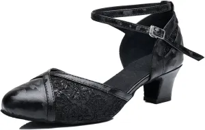 TDA Women's Mid Heel Comfort Floral Mesh Synthetic Tango Ballroom Salsa Latin Dance wedding Shoes