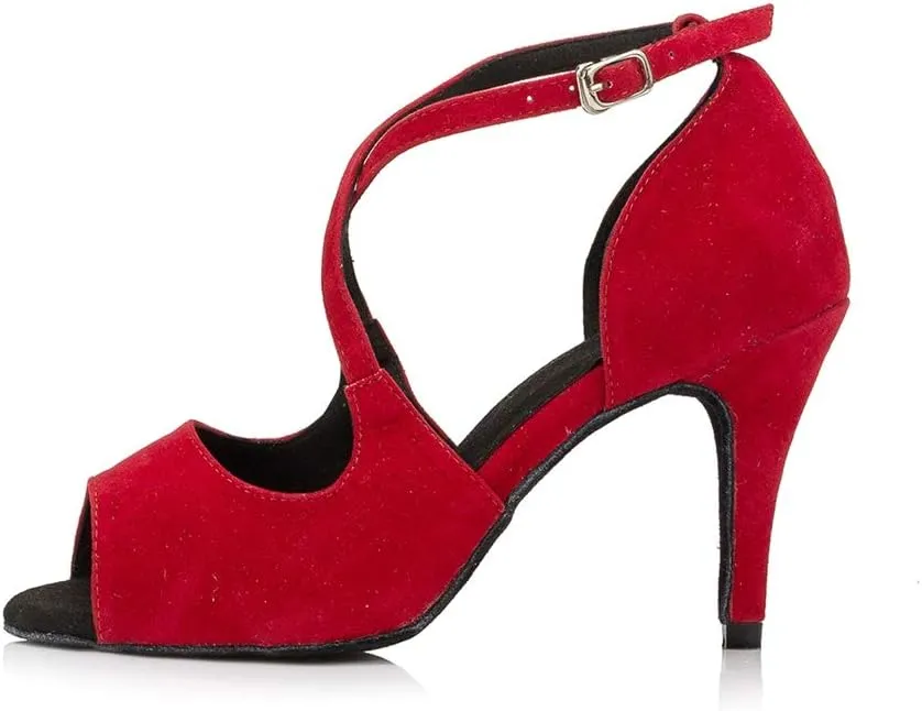 TDA Women's Peep Toe Cross Strap Stiletto Heel Suede Tango Salsa Latin Chacha Ballroom Dance Wedding Shoes