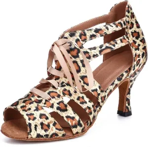TDA Women's Peep Toe Cut-Out Lace-up Satin Tango Modern Salsa Ballroom Latin Dance Wedding Shoes