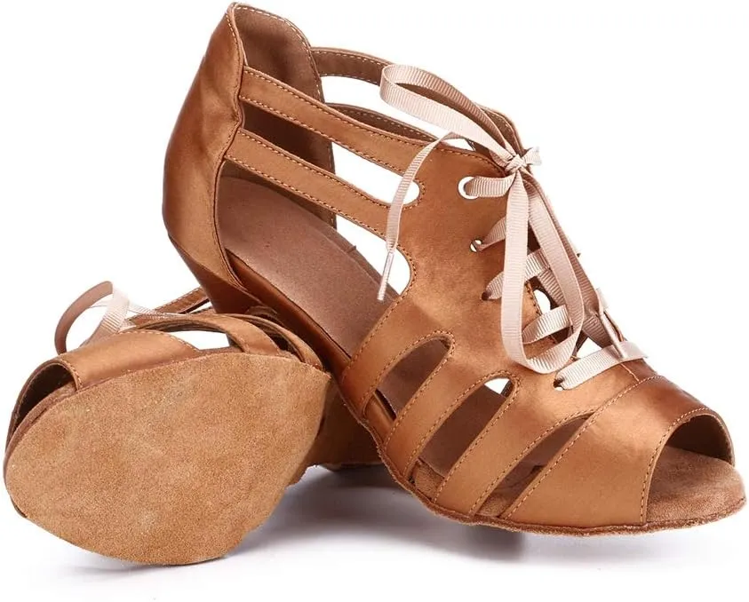 TDA Women's Peep Toe Cut-Out Lace-up Satin Tango Modern Salsa Ballroom Latin Dance Wedding Shoes