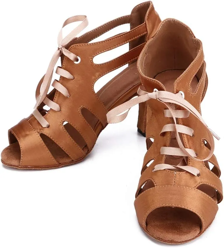 TDA Women's Peep Toe Cut-Out Lace-up Satin Tango Modern Salsa Ballroom Latin Dance Wedding Shoes