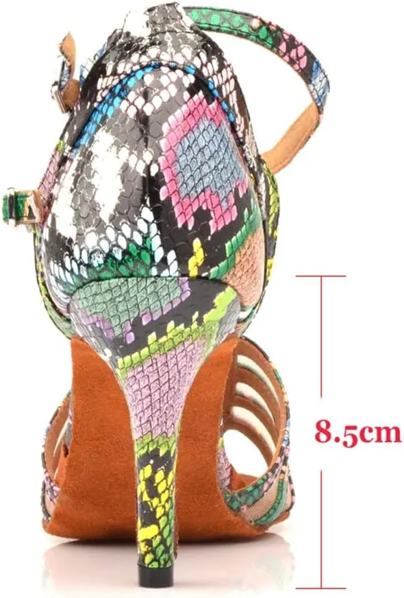 TDA Women's Peep Toe Stiletto Heel Cut-out T-strap Snakeskin Synthetic Salsa Tango Latin Modern Dance Shoes