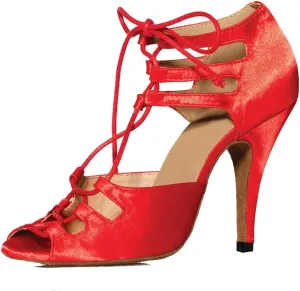 TDA Women's Sexy Lace-up Peep Toe Red Satin Salsa Tango Ballroom Latin Dance Shoes 8 M US