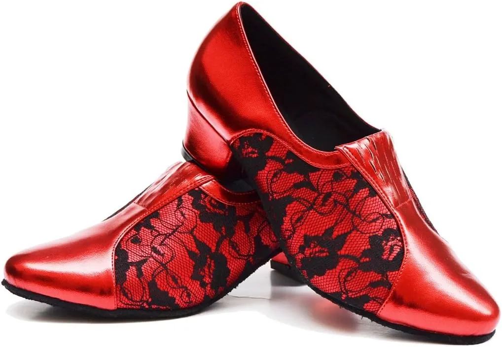 TDA Women's SM1896 Comfort Chunky Heel Lace Leather Salsa Tango Ballroom Latin Modern Dance Shoes