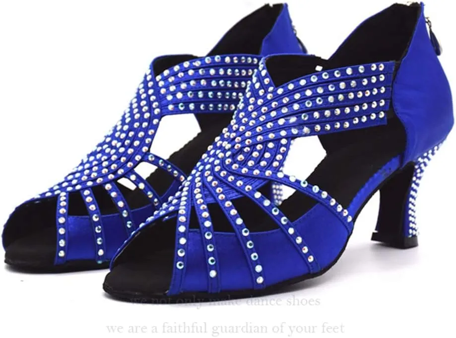 TDA Womens Zipper & Slip-on Flared Heel Glitter Crystals Latin Modern Salsa Tango Ballroom Wedding Dance Shoes