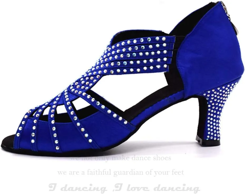 TDA Womens Zipper & Slip-on Flared Heel Glitter Crystals Latin Modern Salsa Tango Ballroom Wedding Dance Shoes