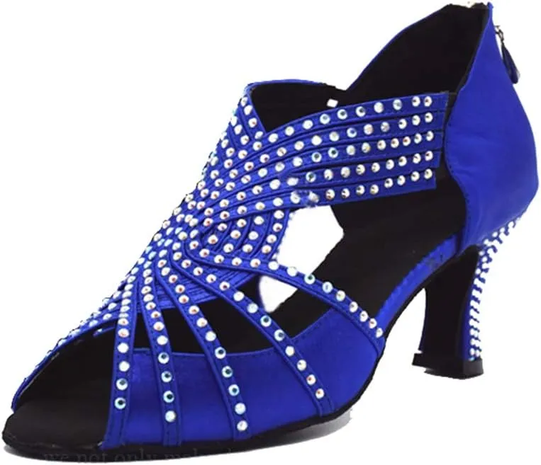 TDA Womens Zipper & Slip-on Flared Heel Glitter Crystals Latin Modern Salsa Tango Ballroom Wedding Dance Shoes