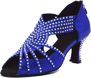 TDA Womens Zipper & Slip-on Flared Heel Glitter Crystals Latin Modern Salsa Tango Ballroom Wedding Dance Shoes
