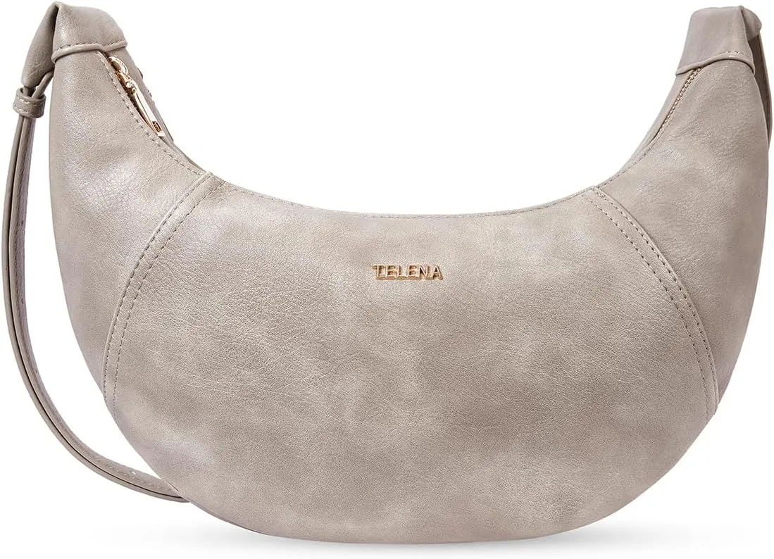 Telena Leather Hobo Bag Purses for Women Large Crossbody Sling Bag Trendy Shoulder Handbag with Adjustable Strap, Grey