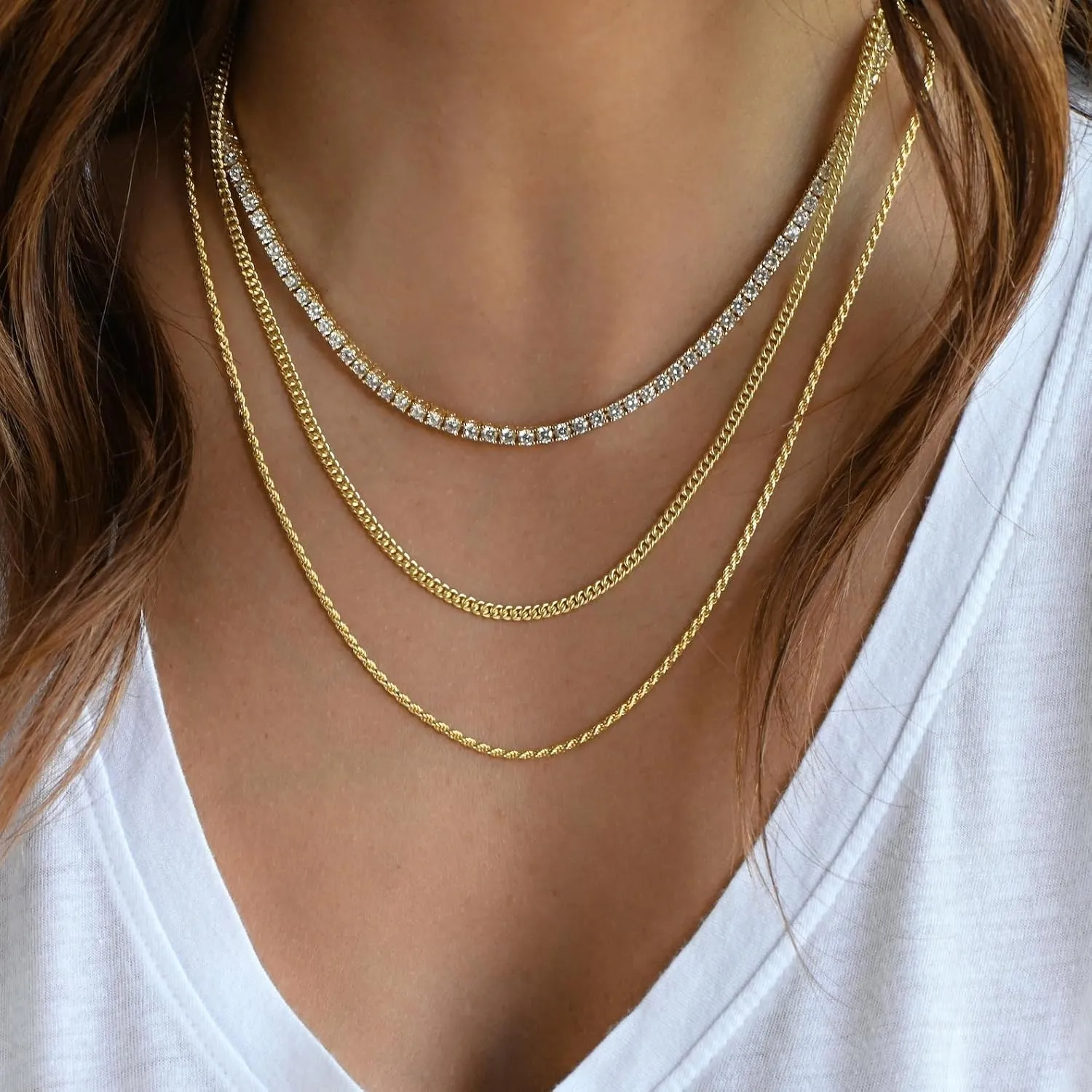 Tennis Necklace for Women 14K Gold/Silver Plated Rhinestone Choker Necklaces Dainty Cubic Zirconia Tennis Necklace Diamond chain Wedding Jewelry for Women