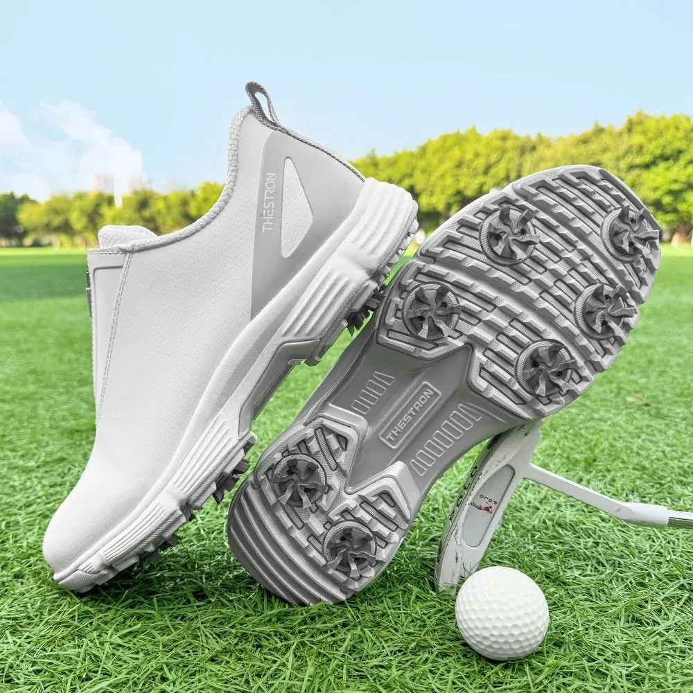 THESTRON Women Waterproof Golf Shoes Spikes Golf Training Sneakers Female Golf Footwears Zipper Golf Sports Shoes Women Walking Sneakers with Spikes Zipper