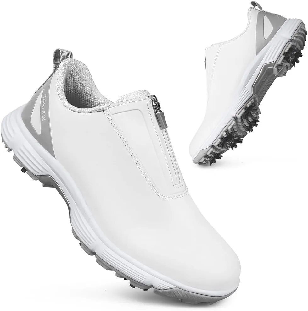 THESTRON Women Waterproof Golf Shoes Spikes Golf Training Sneakers Female Golf Footwears Zipper Golf Sports Shoes Women Walking Sneakers with Spikes Zipper