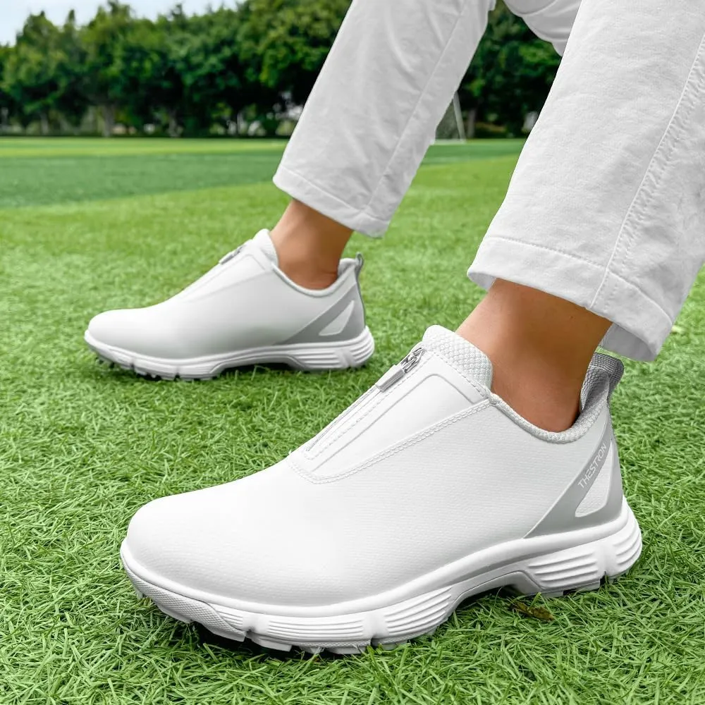 THESTRON Women Waterproof Golf Shoes Spikes Golf Training Sneakers Female Golf Footwears Zipper Golf Sports Shoes Women Walking Sneakers with Spikes Zipper