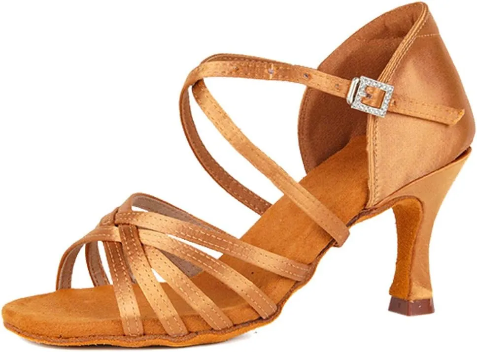 TINRYMX Latin Dance Shoes for Women Silk Satin Open Toe Ballroom Salsa Bachata Practice Dance Shoes, ZS213/XGG