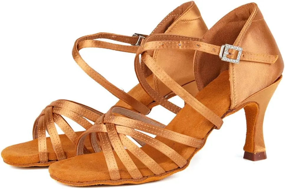 TINRYMX Latin Dance Shoes for Women Silk Satin Open Toe Ballroom Salsa Bachata Practice Dance Shoes, ZS213/XGG