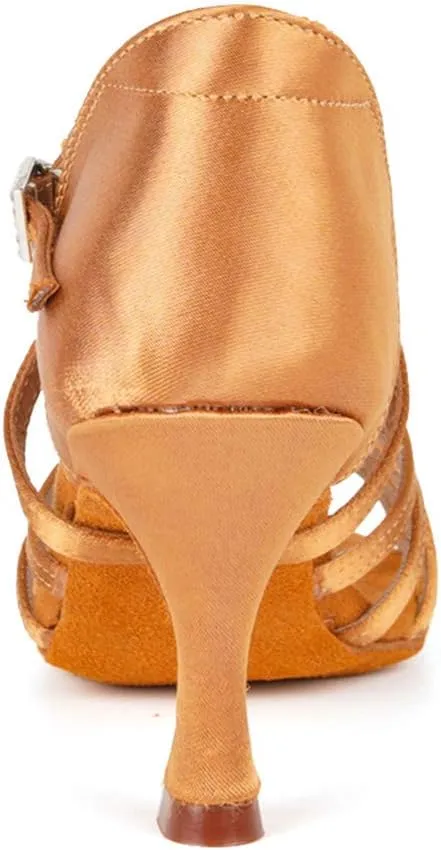 TINRYMX Latin Dance Shoes for Women Silk Satin Open Toe Ballroom Salsa Bachata Practice Dance Shoes, ZS213/XGG