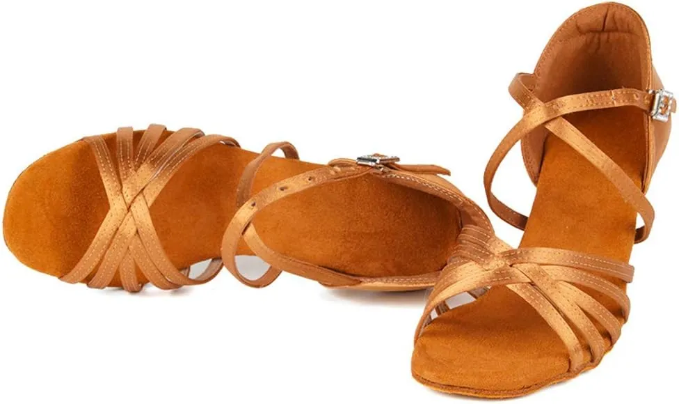 TINRYMX Latin Dance Shoes for Women Silk Satin Open Toe Ballroom Salsa Bachata Practice Dance Shoes, ZS213/XGG