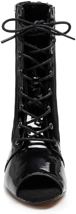 TINRYMX Women Ballroom Dance Boots Latin Salsa Ankle Boots Performance Party Dance Shoes, Model-QJW7248