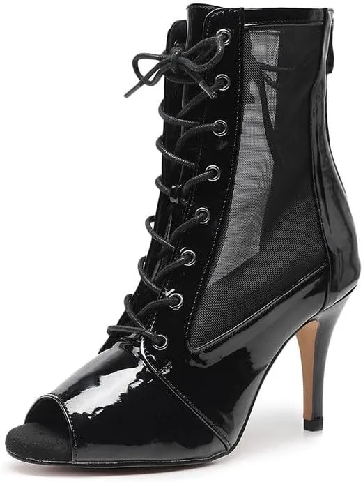 TINRYMX Women Ballroom Dance Boots Latin Salsa Ankle Boots Performance Party Dance Shoes, Model-QJW7248
