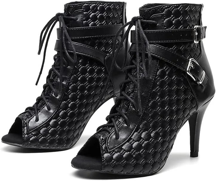 TINRYMX Women Ballroom Dance Boots Latin Salsa Modern Ankle Boots Performance Party Dance Shoes, Model-QJW7257