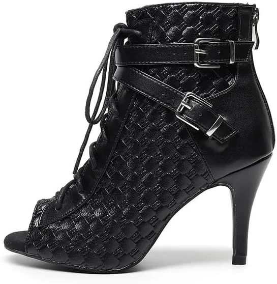 TINRYMX Women Ballroom Dance Boots Latin Salsa Modern Ankle Boots Performance Party Dance Shoes, Model-QJW7257