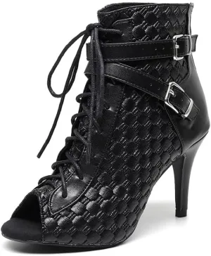 TINRYMX Women Ballroom Dance Boots Latin Salsa Modern Ankle Boots Performance Party Dance Shoes, Model-QJW7257