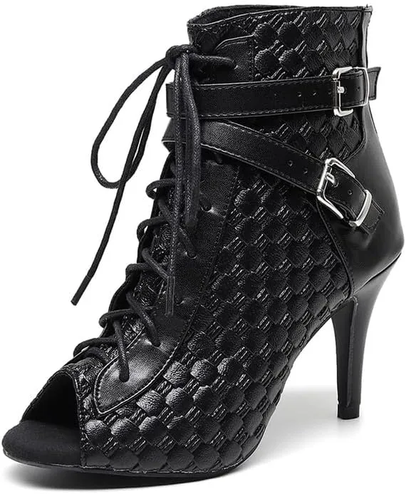 TINRYMX Women Ballroom Dance Boots Latin Salsa Modern Ankle Boots Performance Party Dance Shoes, Model-QJW7257