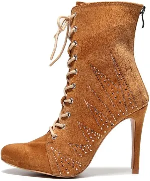 TINRYMX Women Latin Ballroom Dance Boots Ankle Boots Salsa Jazz Dance Shoes, Model-QJW7262