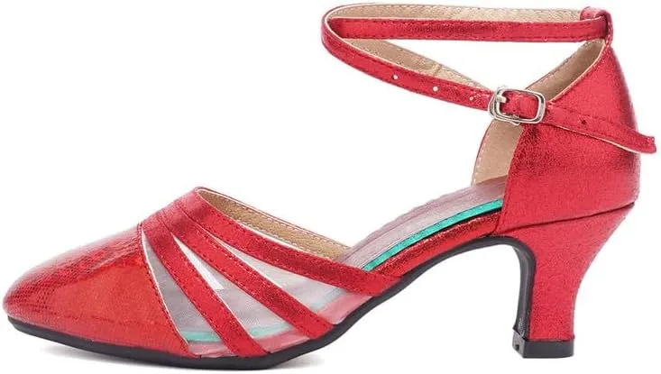 TINRYMX Women's Ankle Strap Closed Toe Glitter Latin Salsa Tango Dance Shoes Party Ballroom Dance Shoes DY302