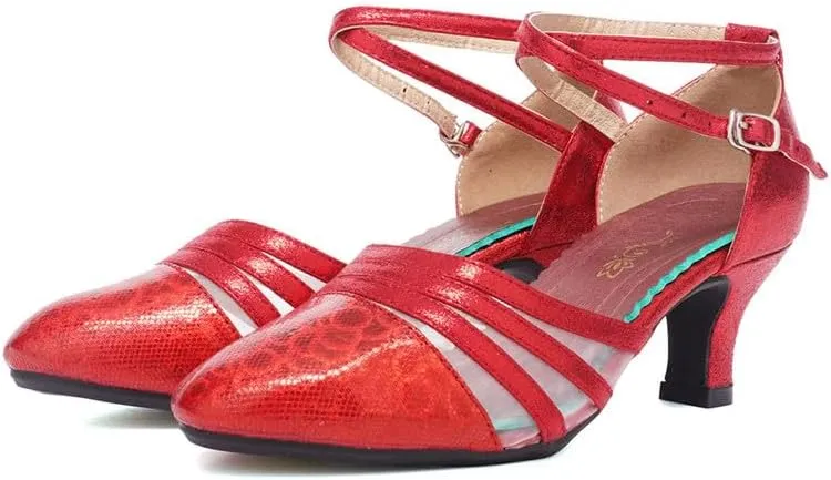 TINRYMX Women's Ankle Strap Closed Toe Glitter Latin Salsa Tango Dance Shoes Party Ballroom Dance Shoes DY302