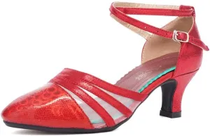 TINRYMX Women's Ankle Strap Closed Toe Glitter Latin Salsa Tango Dance Shoes Party Ballroom Dance Shoes DY302