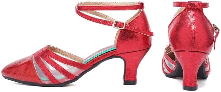 TINRYMX Women's Ankle Strap Closed Toe Glitter Latin Salsa Tango Dance Shoes Party Ballroom Dance Shoes DY302