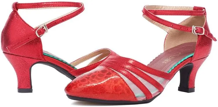 TINRYMX Women's Ankle Strap Closed Toe Glitter Latin Salsa Tango Dance Shoes Party Ballroom Dance Shoes DY302