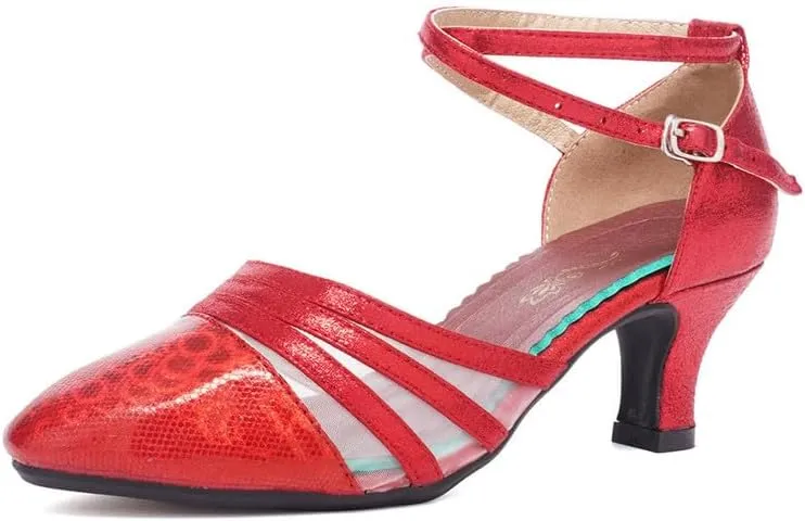 TINRYMX Women's Ankle Strap Closed Toe Glitter Latin Salsa Tango Dance Shoes Party Ballroom Dance Shoes DY302