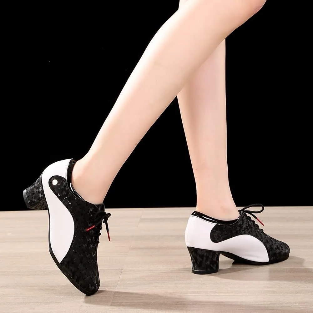 TINRYMX Womens Latin Dance Shoes Lace-up Closed Toe Ballroom Salsa Tango Teaching Performance Dancing Shoes,Model-LHD603
