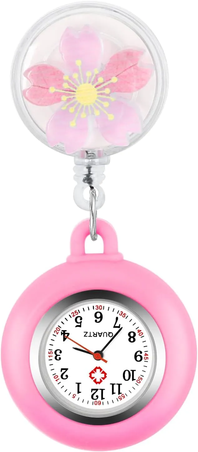 Tiong Pattern Design Nurse Watch, Flip Collar Watch Clip Style Pocket Watch, Retractable Arabic Numeral Dial Nurse Pocket Watch