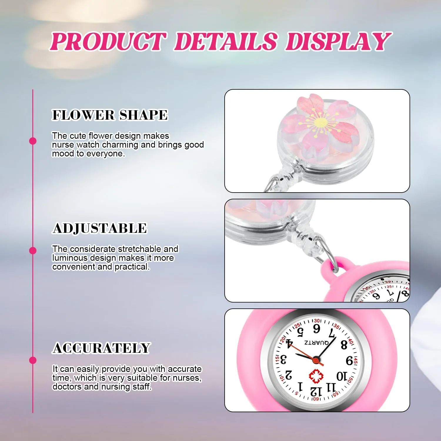 Tiong Pattern Design Nurse Watch, Flip Collar Watch Clip Style Pocket Watch, Retractable Arabic Numeral Dial Nurse Pocket Watch