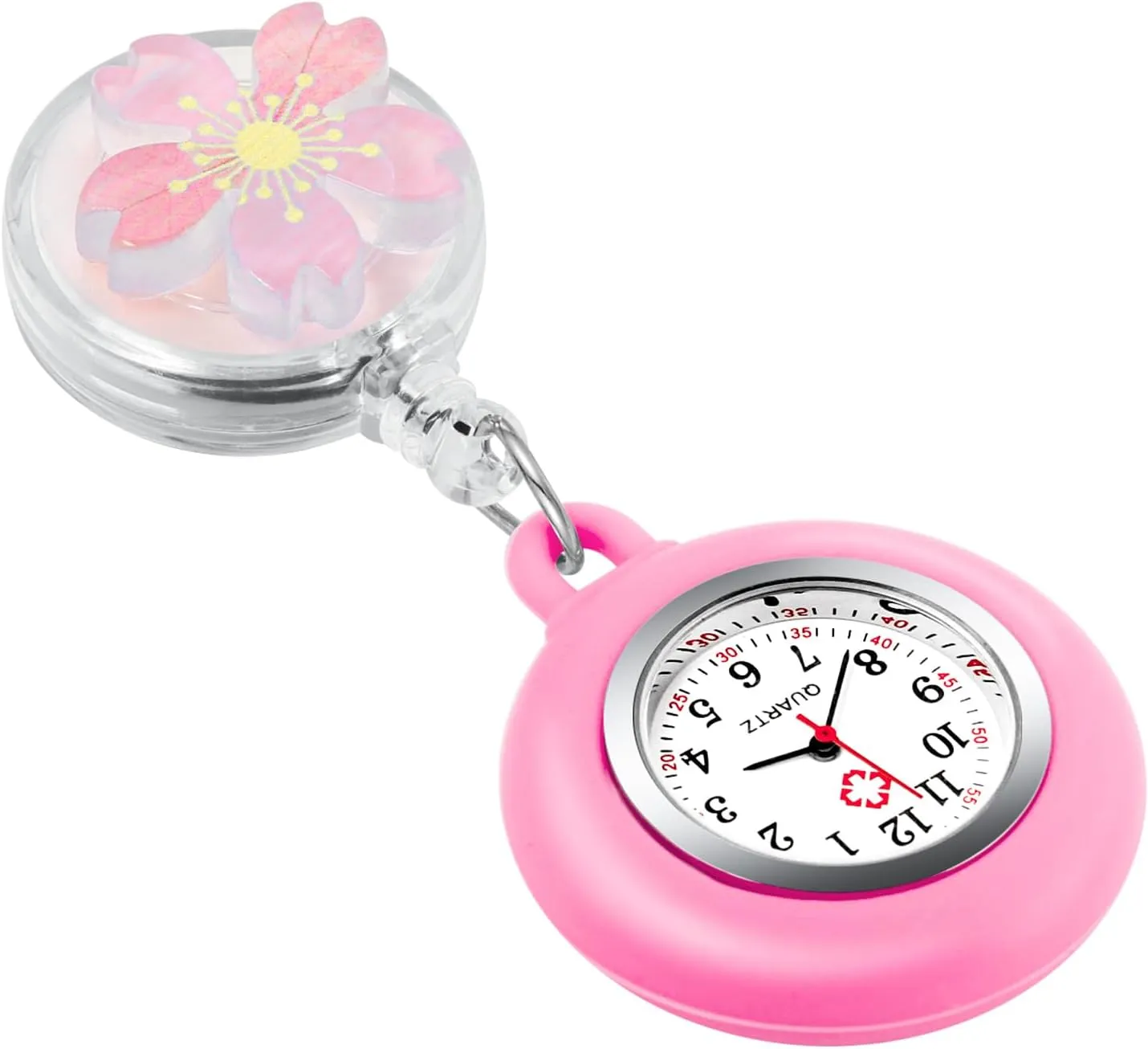 Tiong Pattern Design Nurse Watch, Flip Collar Watch Clip Style Pocket Watch, Retractable Arabic Numeral Dial Nurse Pocket Watch