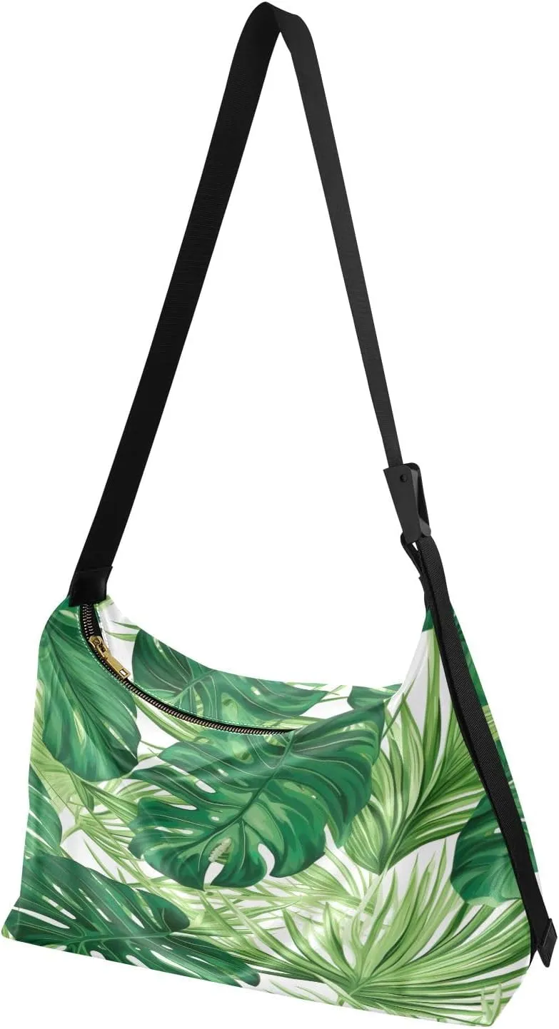 Tropical Leaves for Printing Crossbody Leather Shoulder Bag, Cross Body Shoulder Bag Leather, Shoulder Bag for Woman