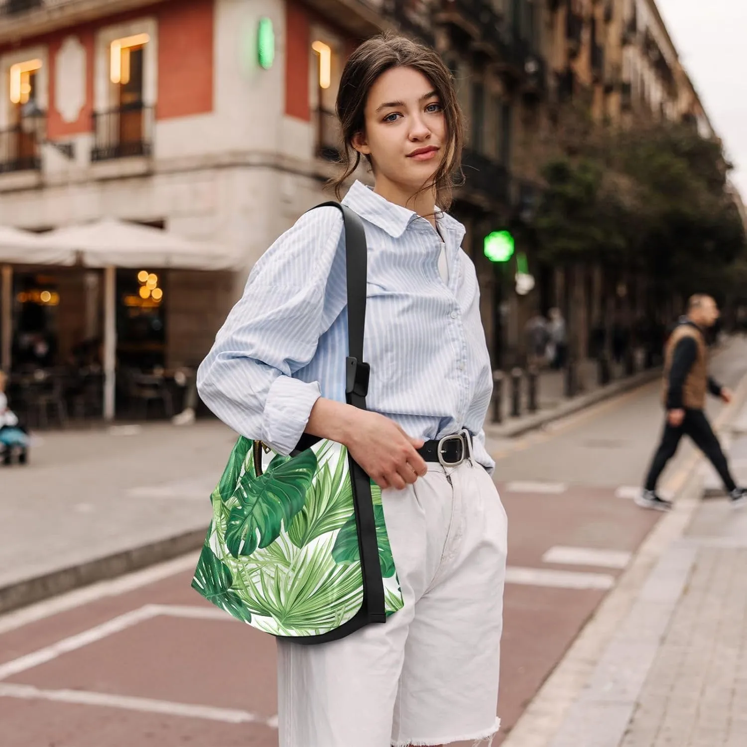 Tropical Leaves for Printing Crossbody Leather Shoulder Bag, Cross Body Shoulder Bag Leather, Shoulder Bag for Woman