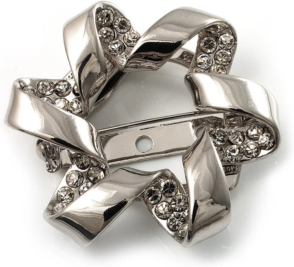 Twirl Crystal Scarf Pin/Brooch (Silver Tone)