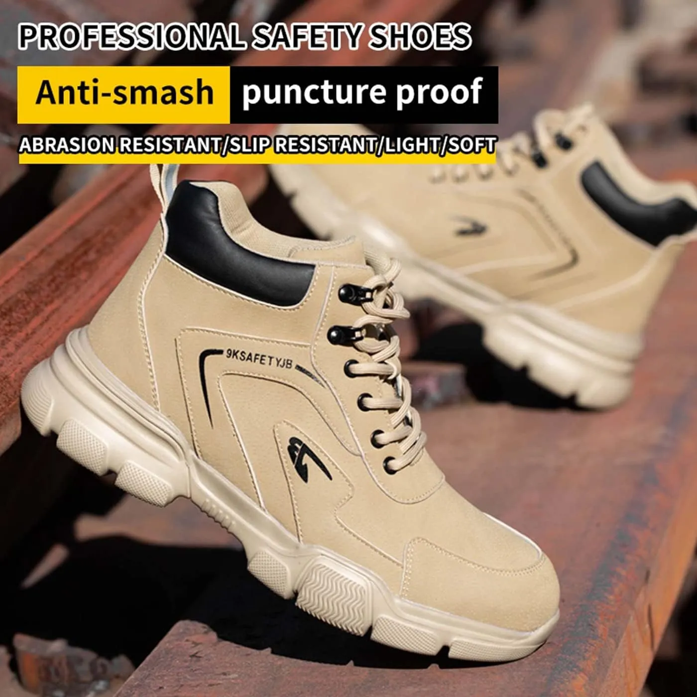 U-lite Steel Toe Safety Slip Resistant Puncture Proof Waterproof Work Shoes for Men Women Indestructible Breathable Lightweight Comfortable Men's Construction