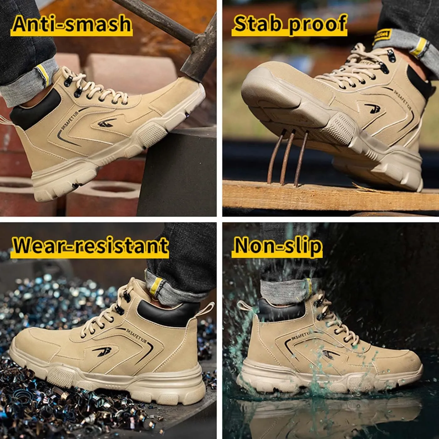 U-lite Steel Toe Safety Slip Resistant Puncture Proof Waterproof Work Shoes for Men Women Indestructible Breathable Lightweight Comfortable Men's Construction