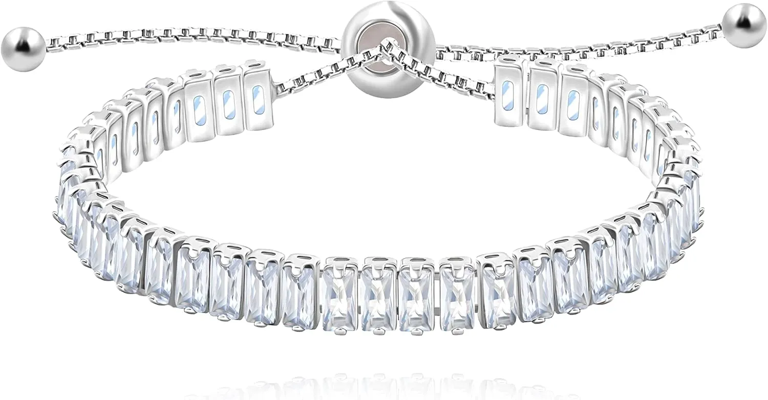 Uloveido Classic Emerald Cut Rectangular Cubic Zirconia Eternity Tennis Bracelet Adjustable for Women Y1788